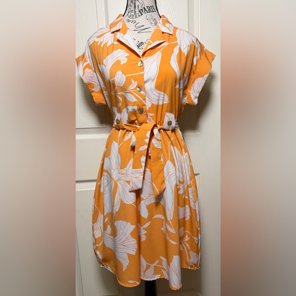 Luxology Orange and White Floral Midi Dress - Picture 1 of 5